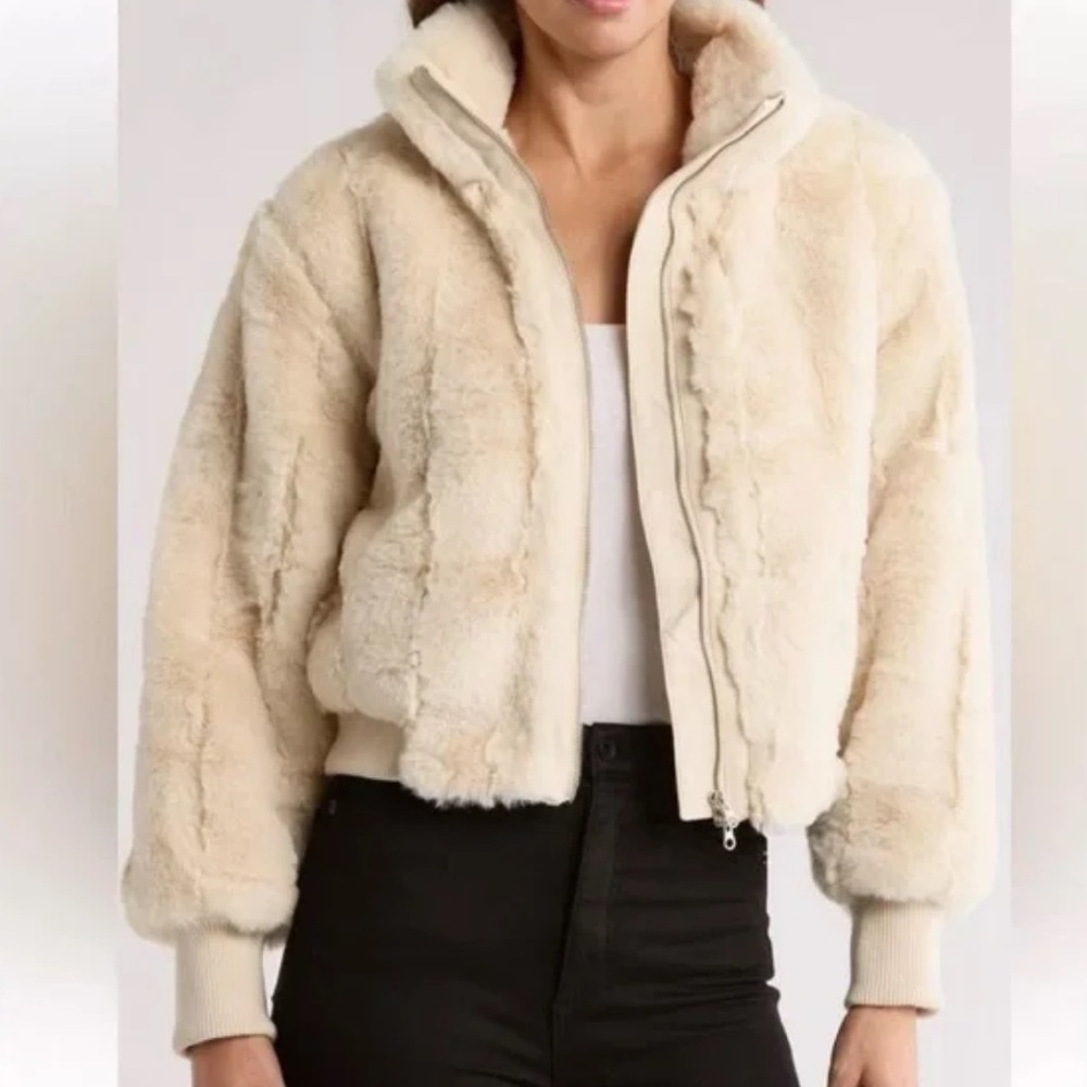 Jason Wu Ivory Cream Faux Fur Bomber Winter Jacket Zip Up Coat